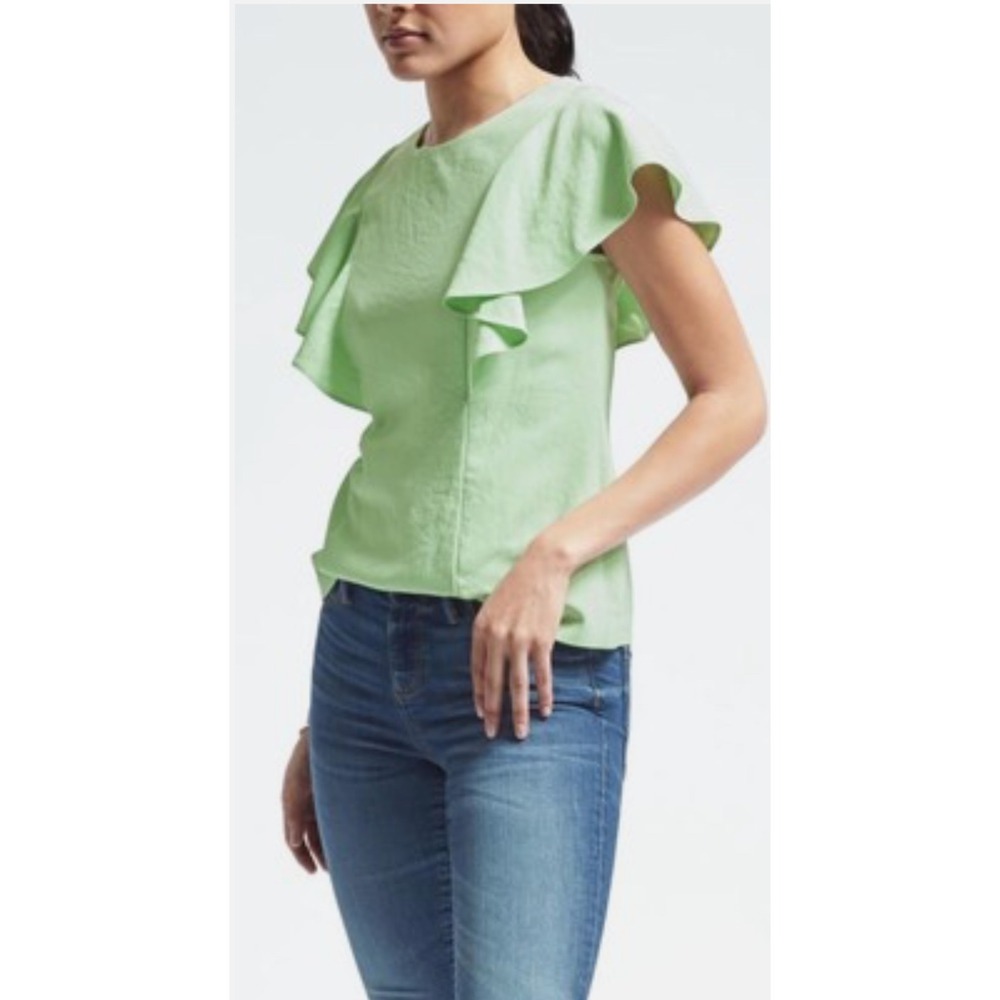 Banana‎ Republic Lucia Flutter Sleeve Blouse Size 4 Mint Green